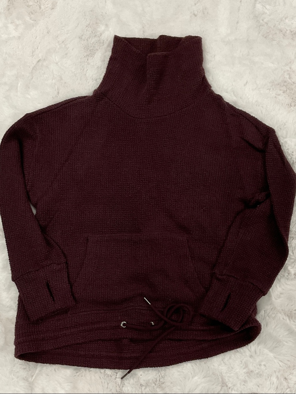 Women's Burgundy Turtleneck Drawcord Knit Sweater